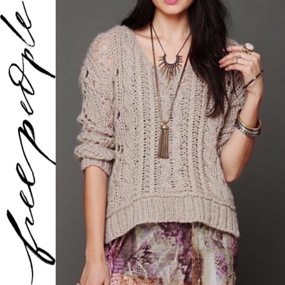 Free People Sweaters - Free People Oatmeal Fluff Open Cable Knit Sweater